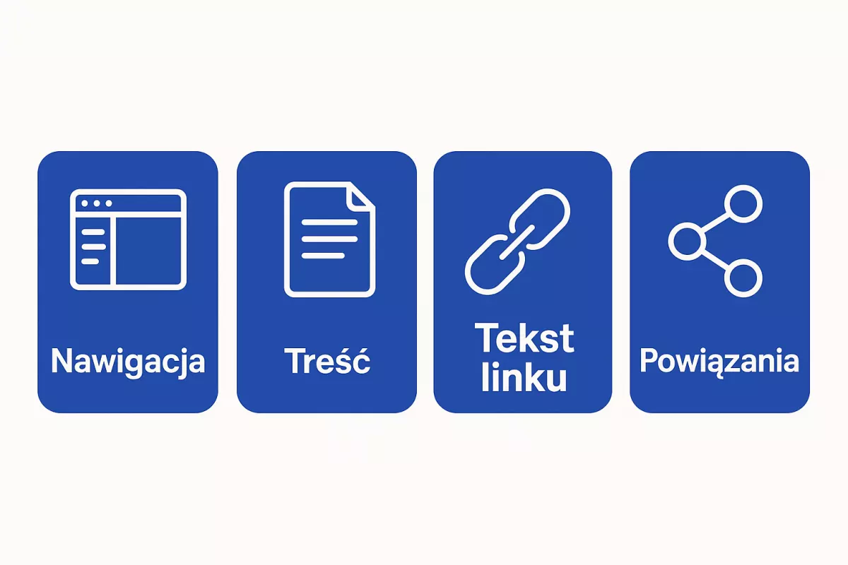 Cztery składniki linkowania wewnętrznego: nawigacja, treść, tekst linku, powiązania